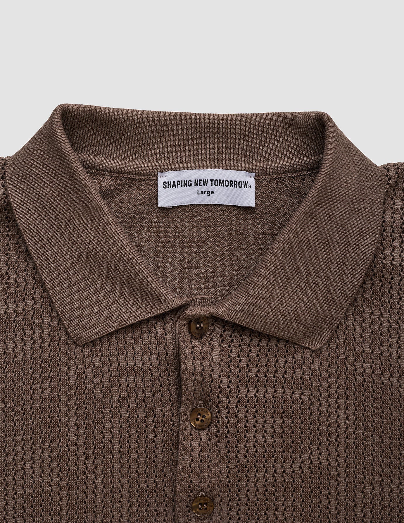 Textured Knitted Short Sleeve Polo Dark Earth